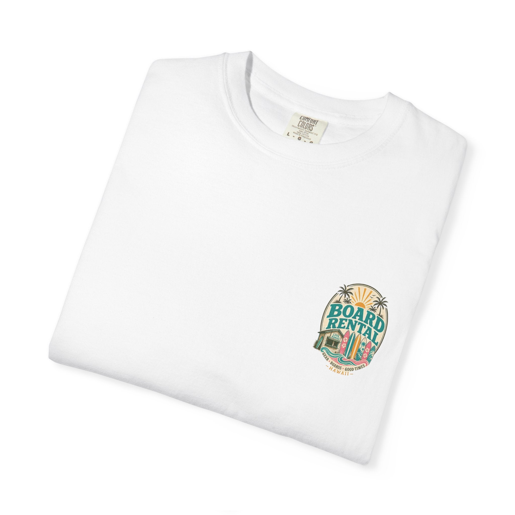 Board Rental T-Shirt — Hawaiian Surf Shop Graphic Tee (Back & Chest Print)