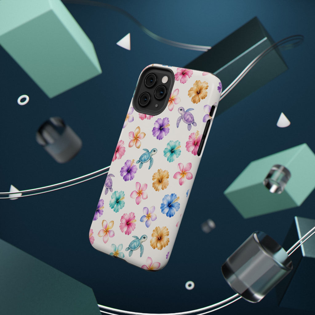 Sea Turtle Floral Phone Case — Colorful Hawaiian Plumeria Protective Case