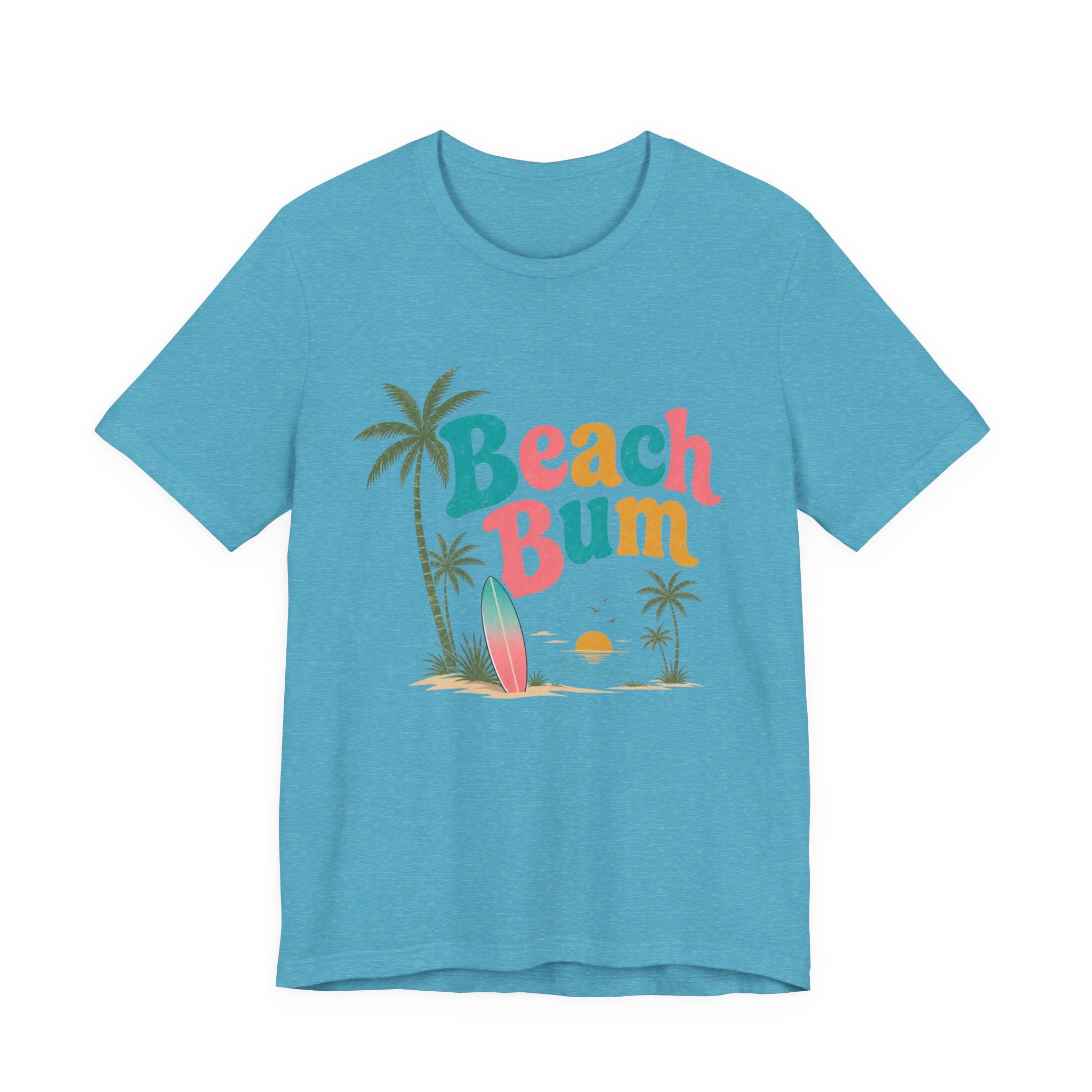 Beach Bum graphic tee | Surfboard palm tree sunset T-Shirt