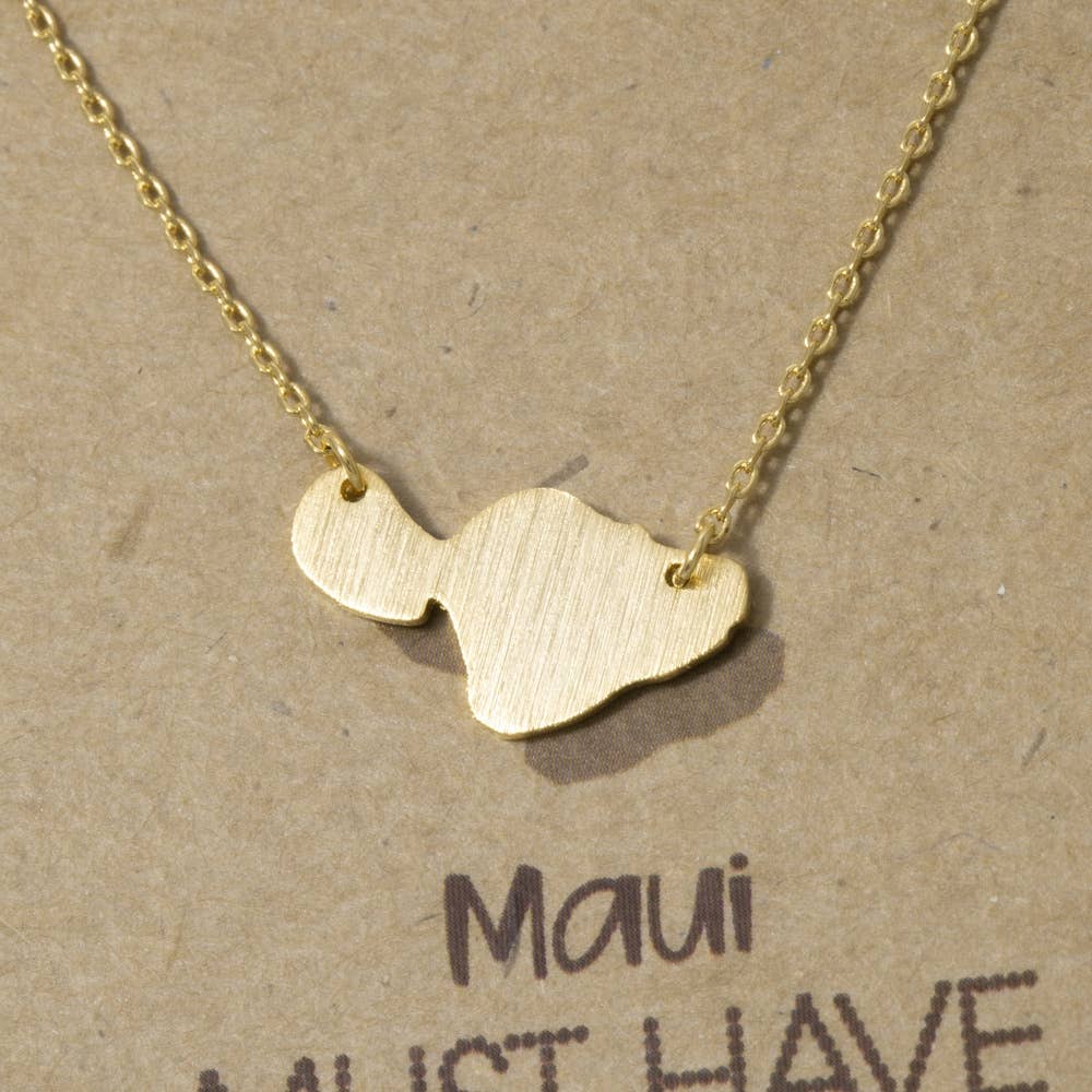 Maui Island Map Pendant Necklace: Gold
