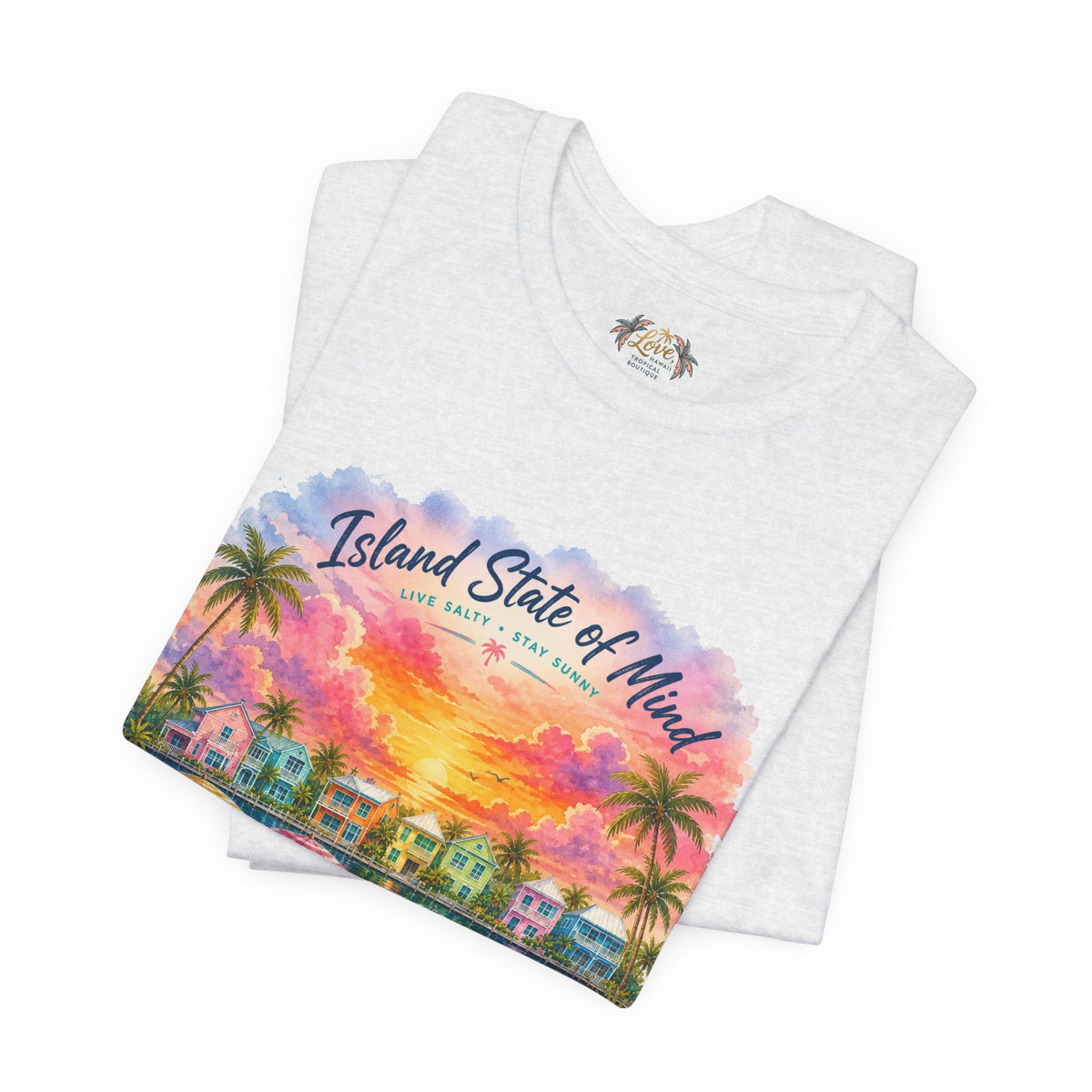 Island State of Mind T-Shirt | Tropical Beach Sunset, Palm Trees, Beach Chairs