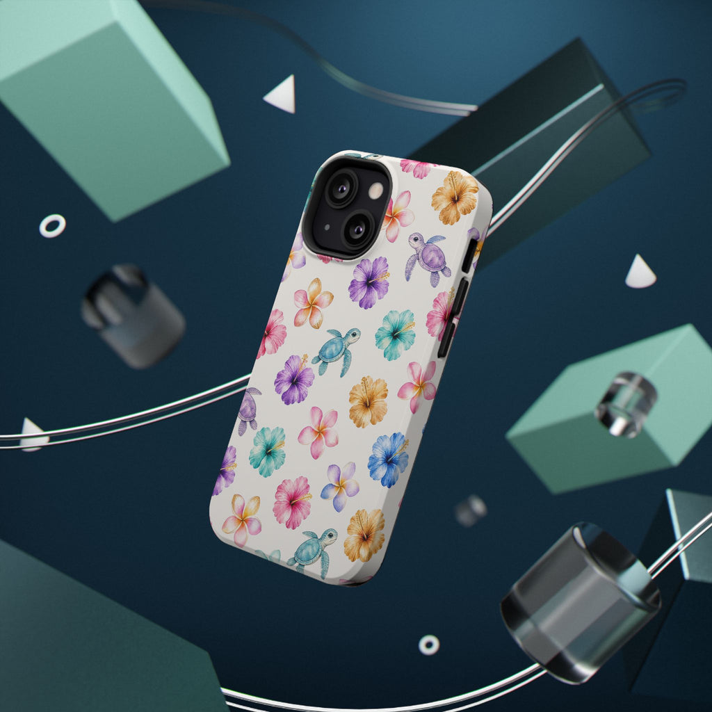 Sea Turtle Floral Phone Case — Colorful Hawaiian Plumeria Protective Case
