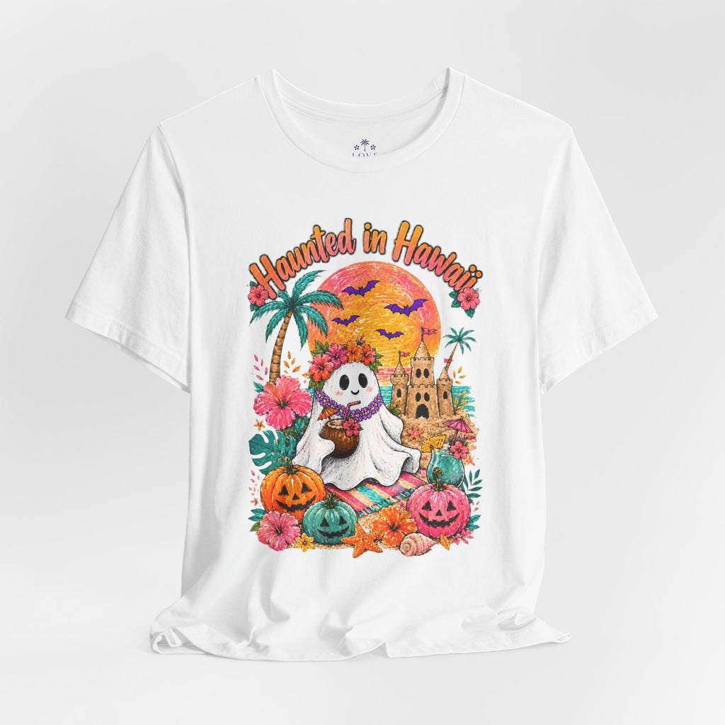 Haunted in Hawaii ghost palm tree tee | Halloween tropical pumpkin design