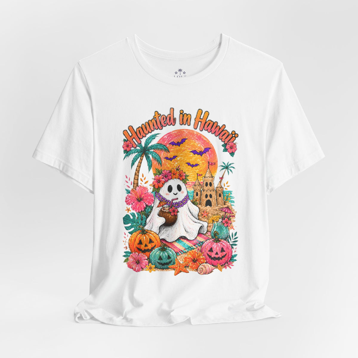 Haunted in Hawaii ghost palm tree tee | Halloween tropical pumpkin design