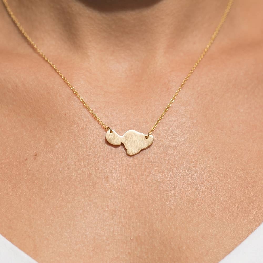 Maui Island Map Pendant Necklace: Gold