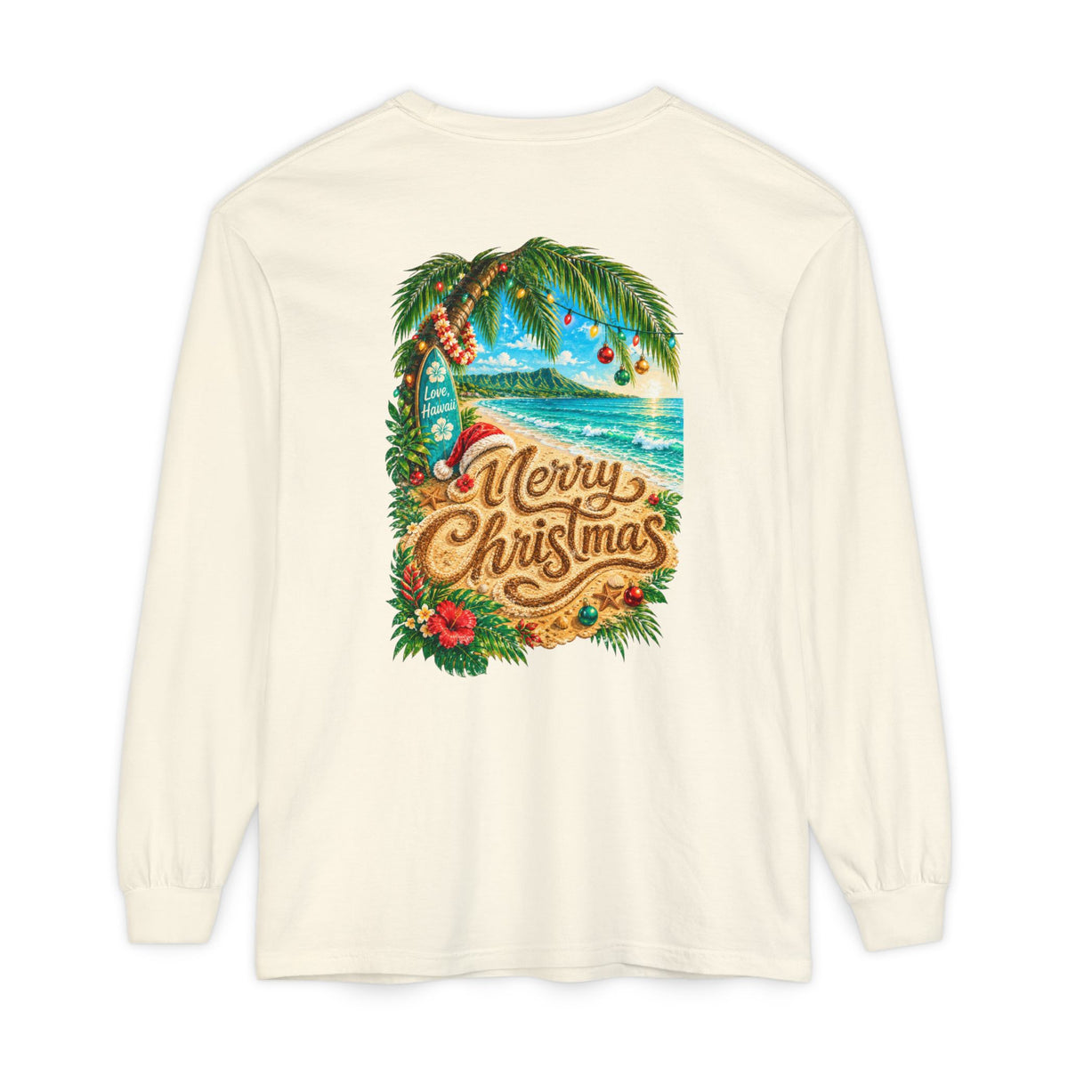 Mele Kalikimaka Long Sleeve Shirt | Hawaiian Christmas Shirt | Tropical Holiday Tee | Comfort Colors Christmas Beach Shirt | Love Hawaii