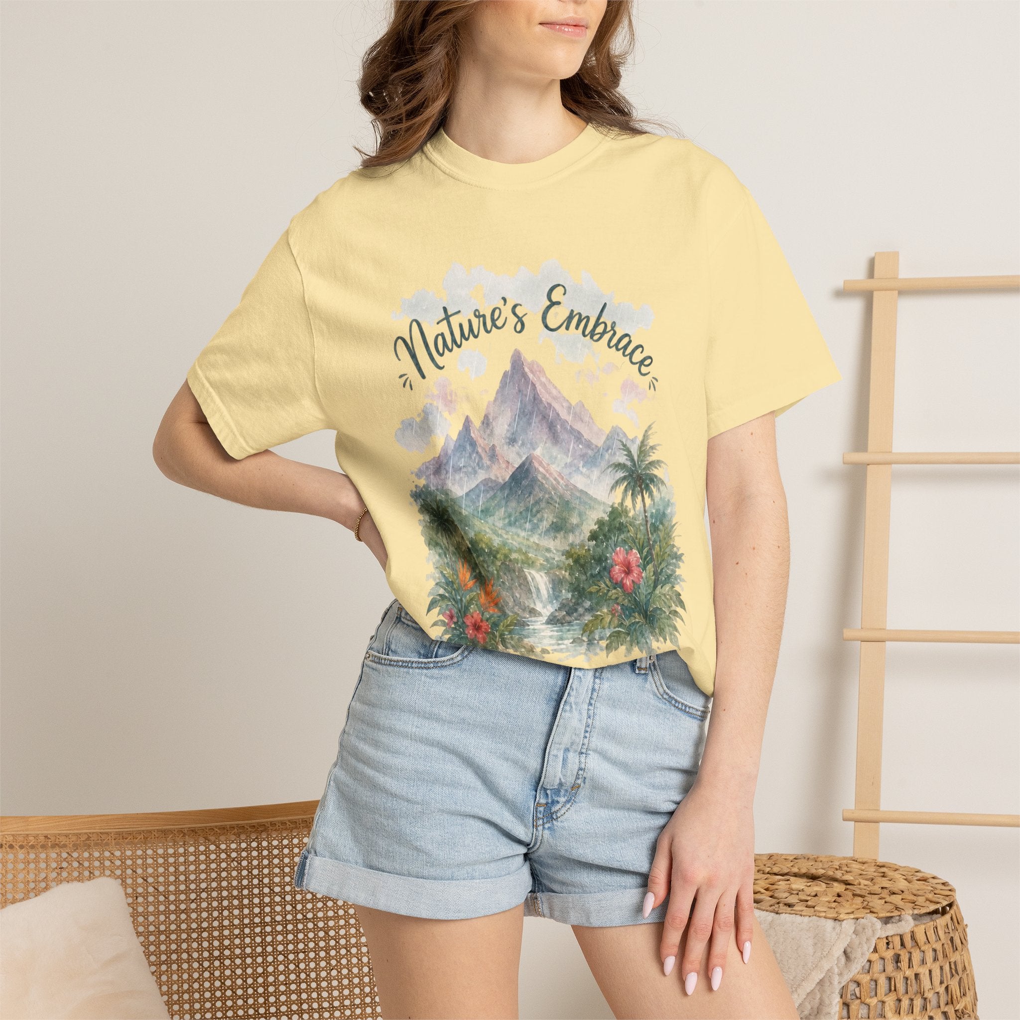 Nature's Embrace Mountain & Tropical Floral T-Shirt