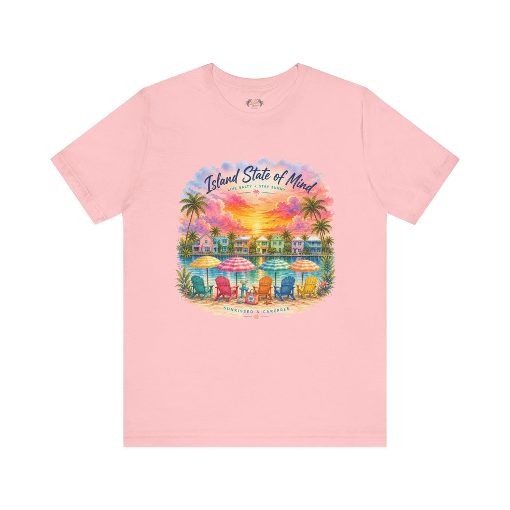 Island State of Mind T-Shirt | Tropical Beach Sunset, Palm Trees, Beach Chairs