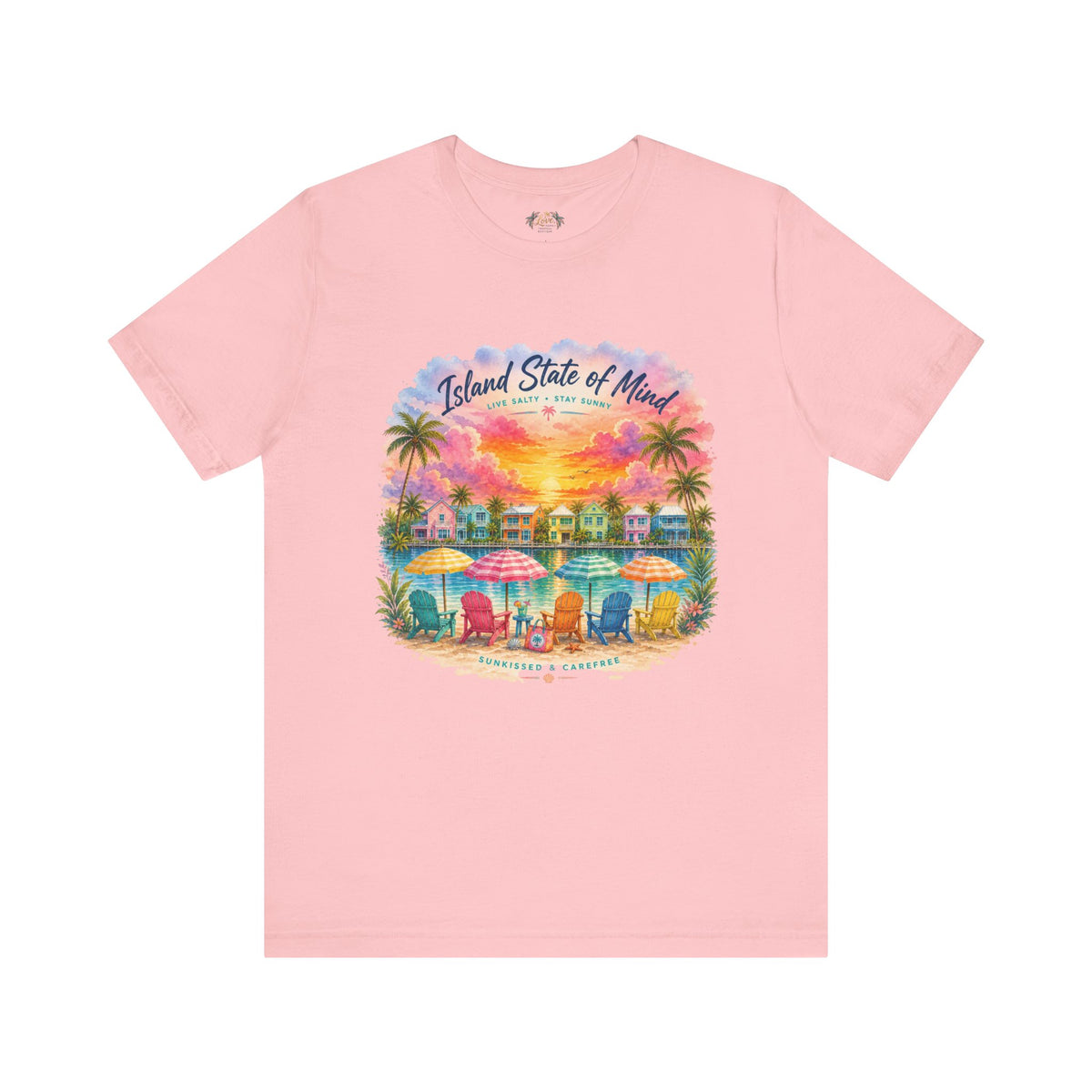 Island State of Mind T-Shirt | Tropical Beach Sunset, Palm Trees, Beach Chairs