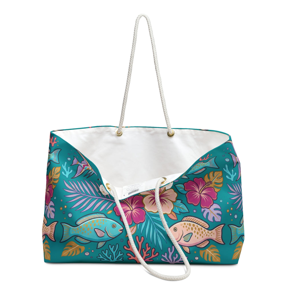 Tropical Fish Floral Weekender Bag | Beach Tote, Vacation Travel Bag| Love, Hawaii Collection