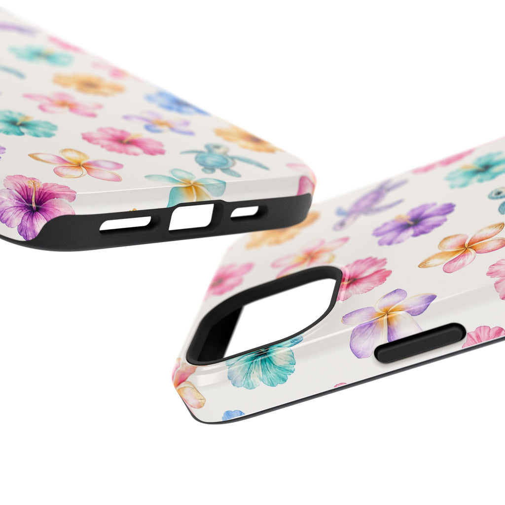 Sea Turtle Floral Phone Case — Colorful Hawaiian Plumeria Protective Case