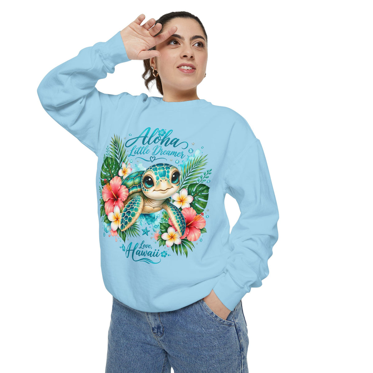 Aloha Little Dreamer Sea Turtle Sweatshirt | Hawaii Floral Beach Vibes