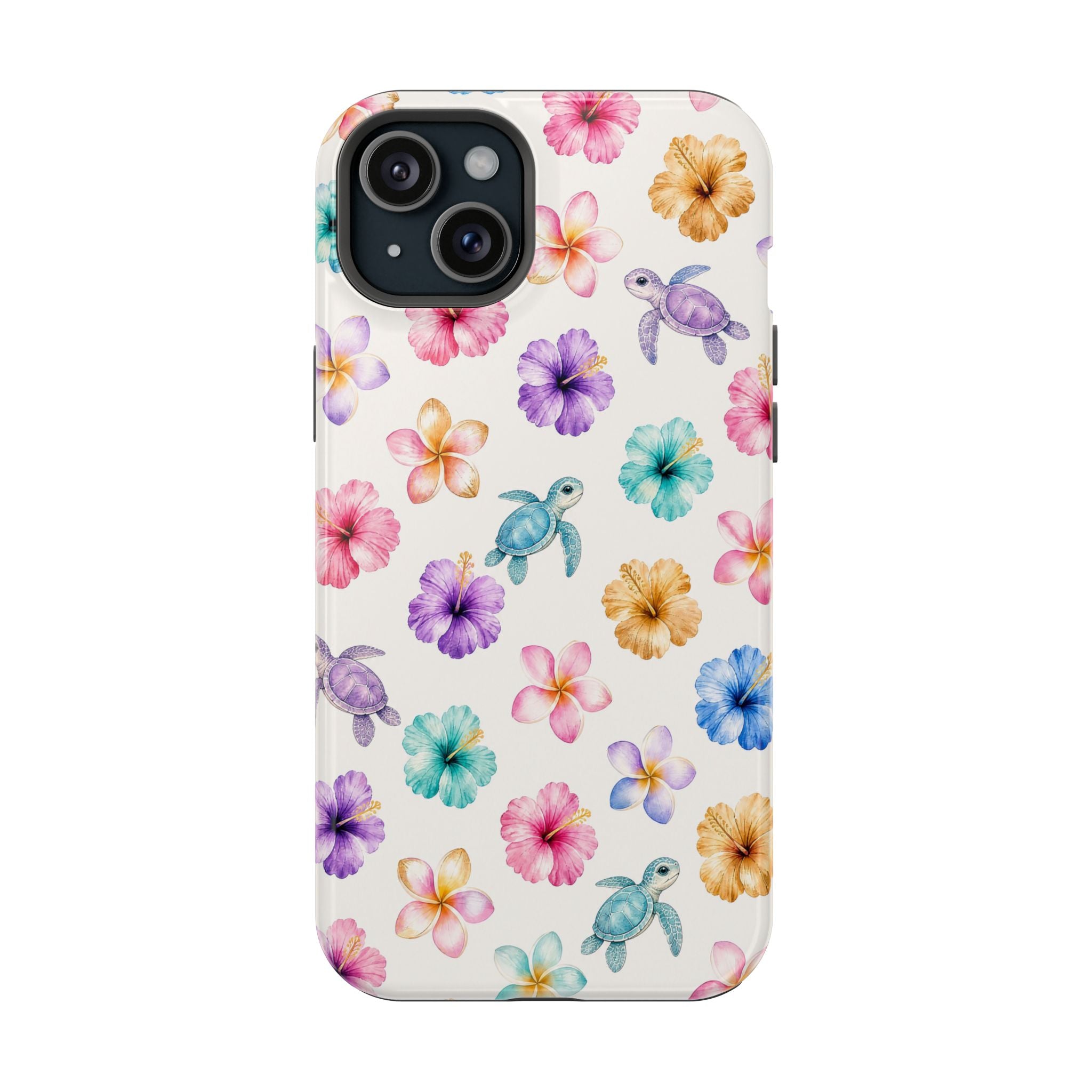 Sea Turtle Floral Phone Case — Colorful Hawaiian Plumeria Protective Case