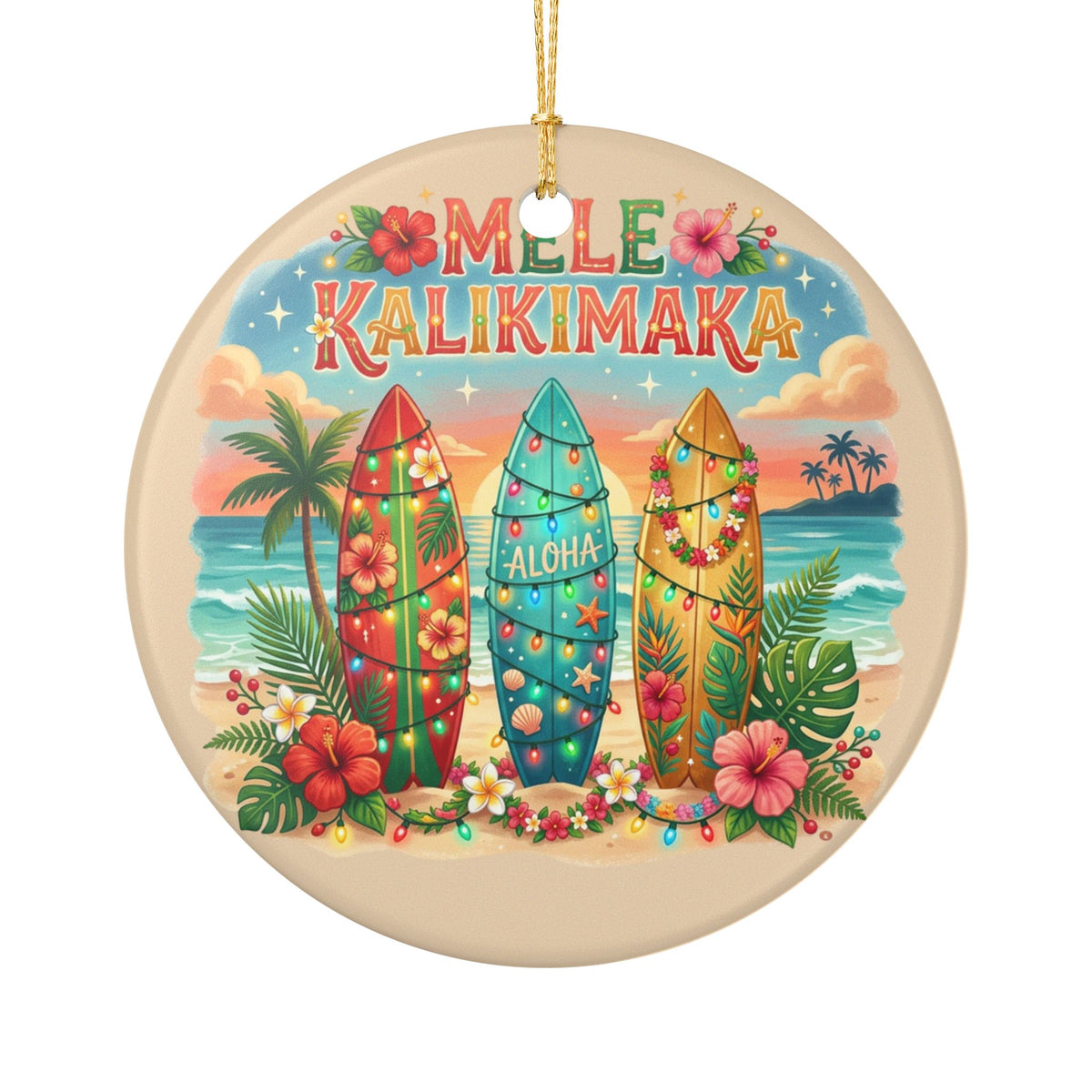 Mele Kalikimaka Surfboard Ornament Ceramic Decoration | Hawaiian Christmas Aloha