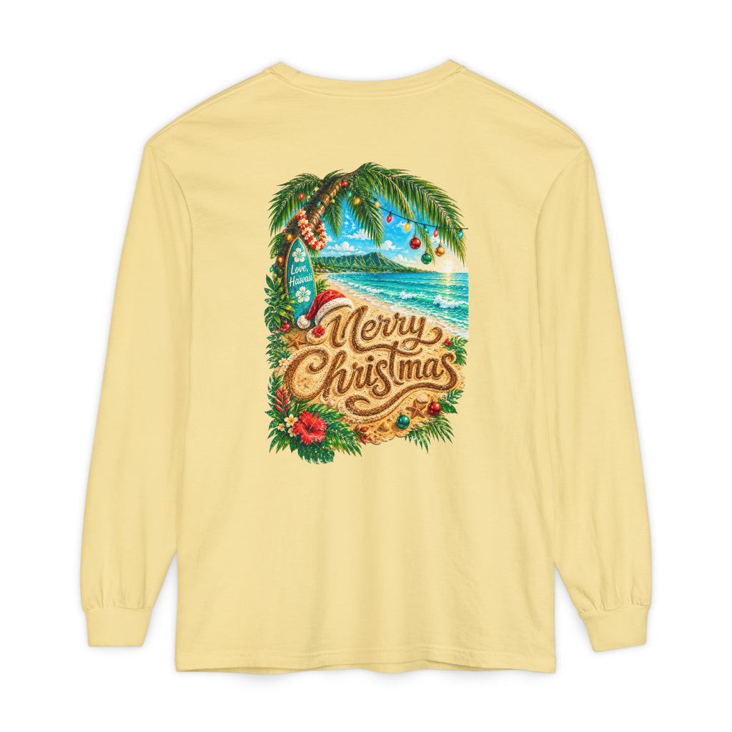 Mele Kalikimaka Long Sleeve Shirt | Hawaiian Christmas Shirt | Tropical Holiday Tee | Comfort Colors Christmas Beach Shirt | Love Hawaii