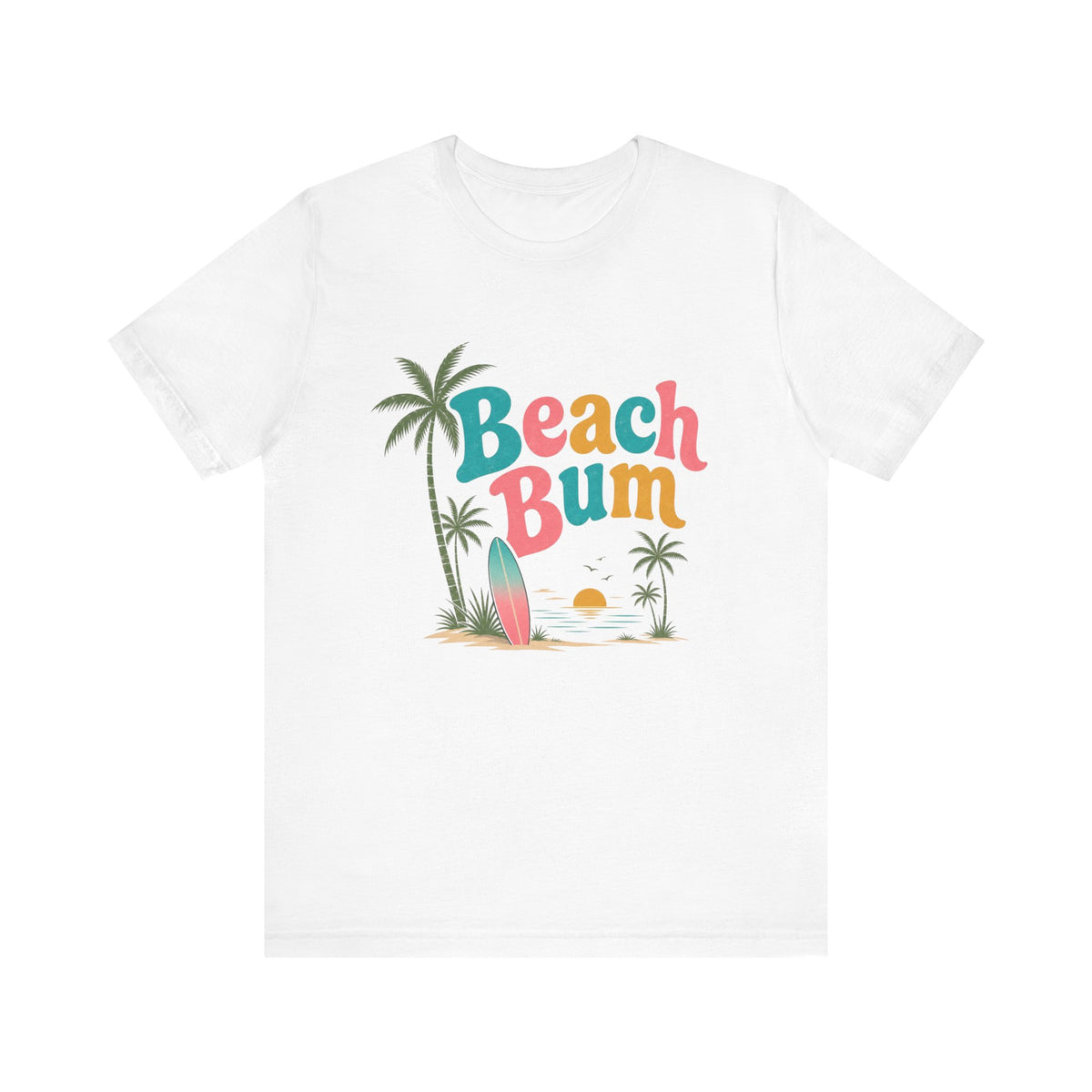 Beach Bum graphic tee | Surfboard palm tree sunset T-Shirt