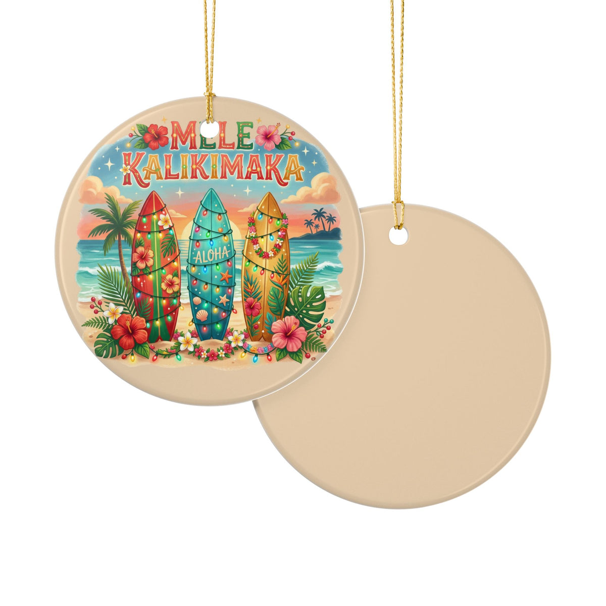 Mele Kalikimaka Surfboard Ornament Ceramic Decoration | Hawaiian Christmas Aloha