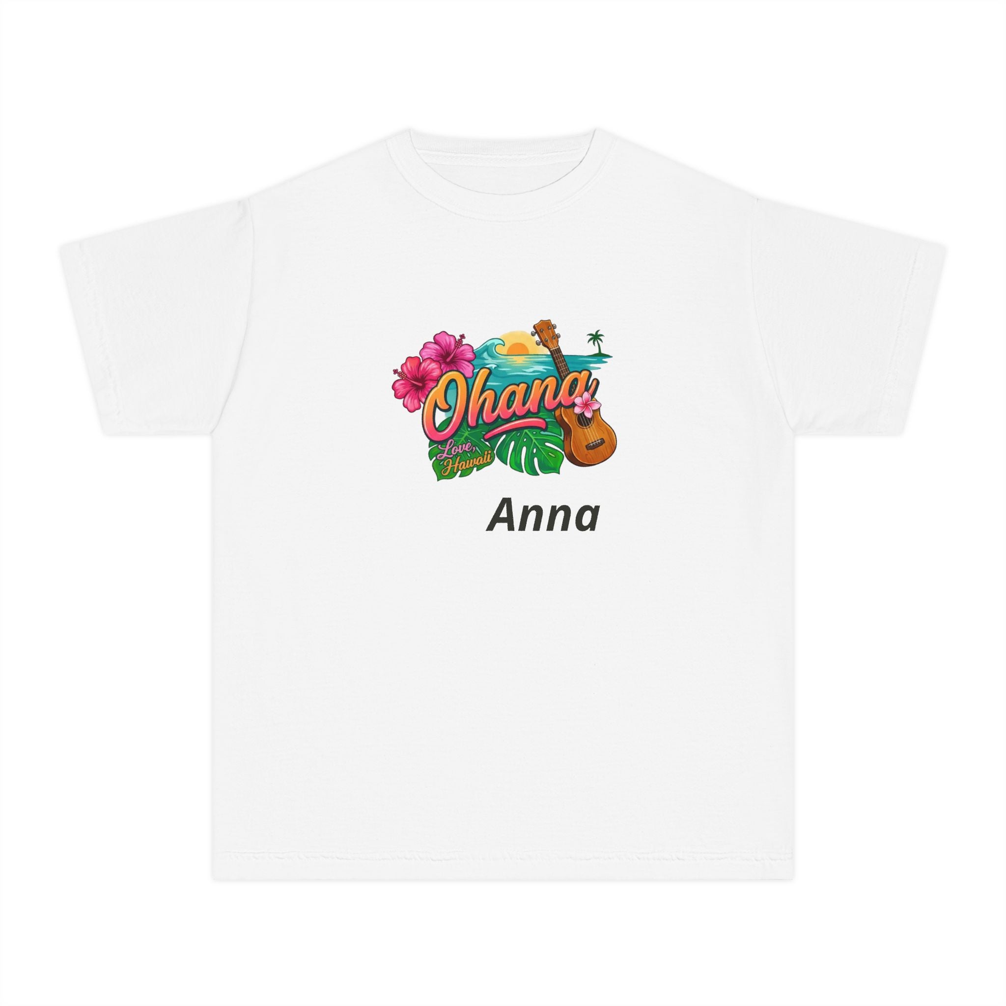 Ohana Floral Ukulele Youth Tee | Personalized Name Option