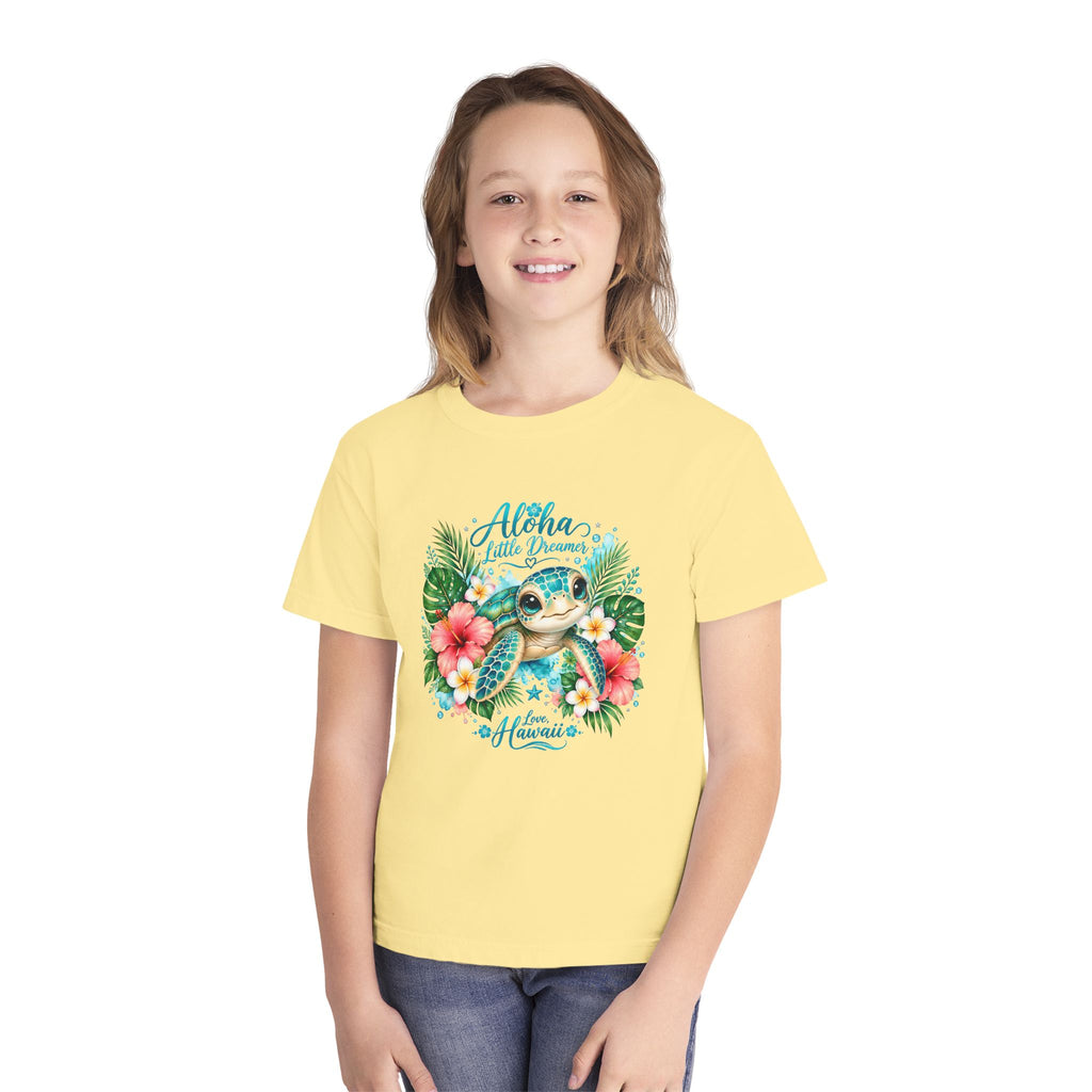 Aloha Little Dreamer| Sea Turtle Youth Tee | Hawaiian Hibiscus Tropical Shirt