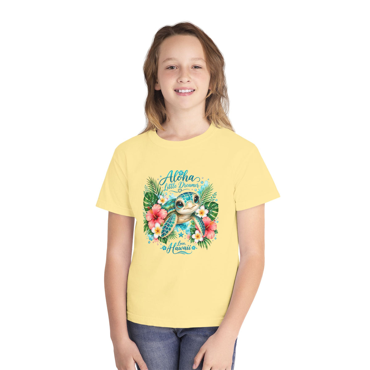Aloha Little Dreamer| Sea Turtle Youth Tee | Hawaiian Hibiscus Tropical Shirt