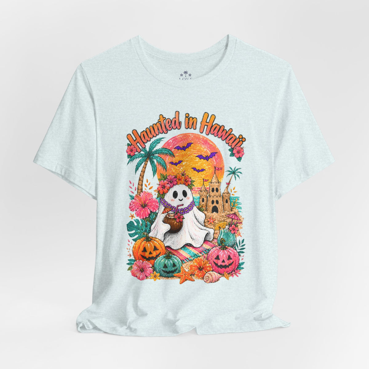 Haunted in Hawaii ghost palm tree tee | Halloween tropical pumpkin design