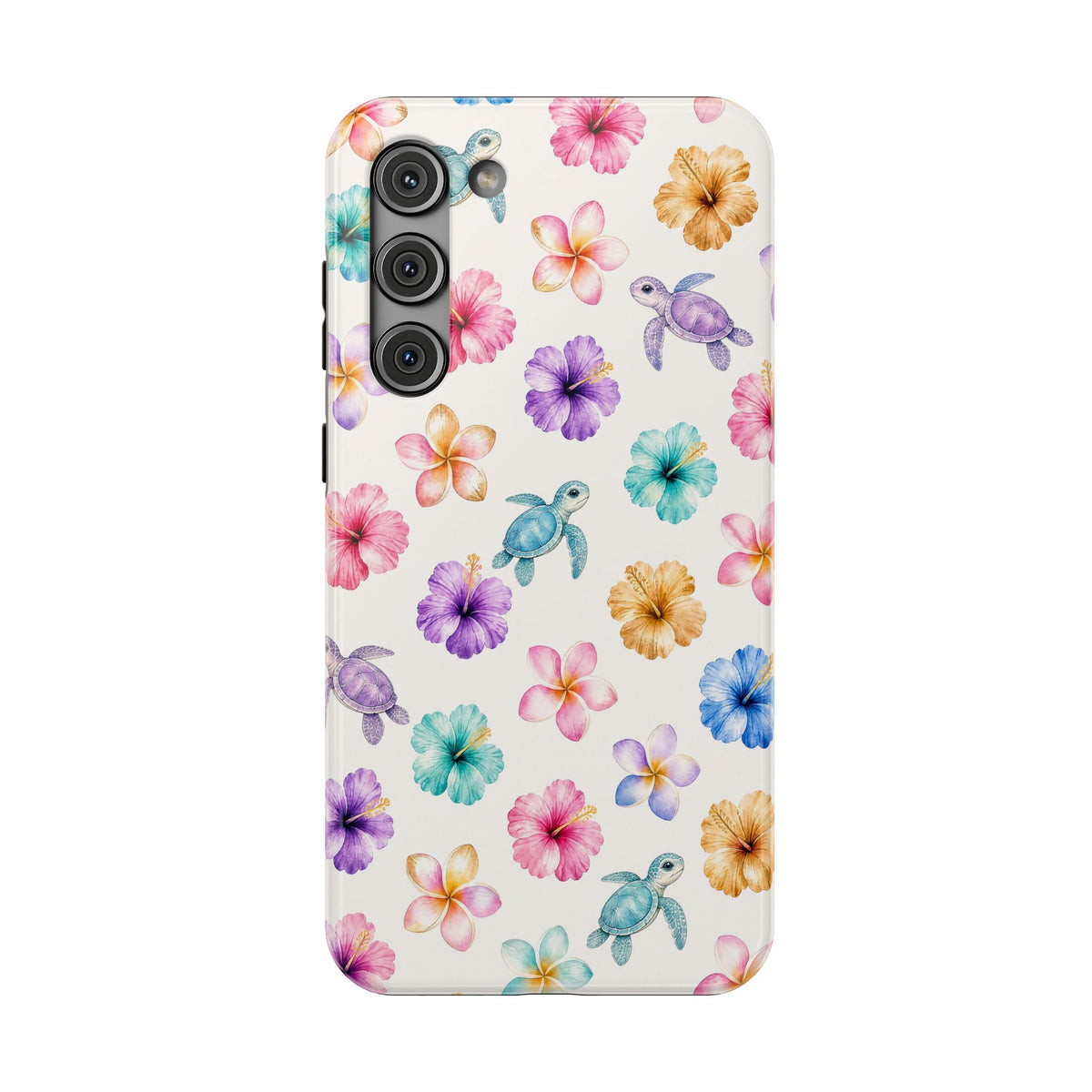 Sea Turtle Floral Phone Case — Colorful Hawaiian Plumeria Protective Case