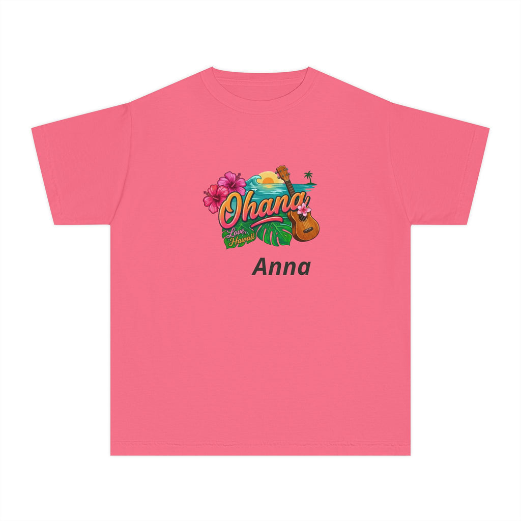Ohana Floral Ukulele Youth Tee | Personalized Name Option