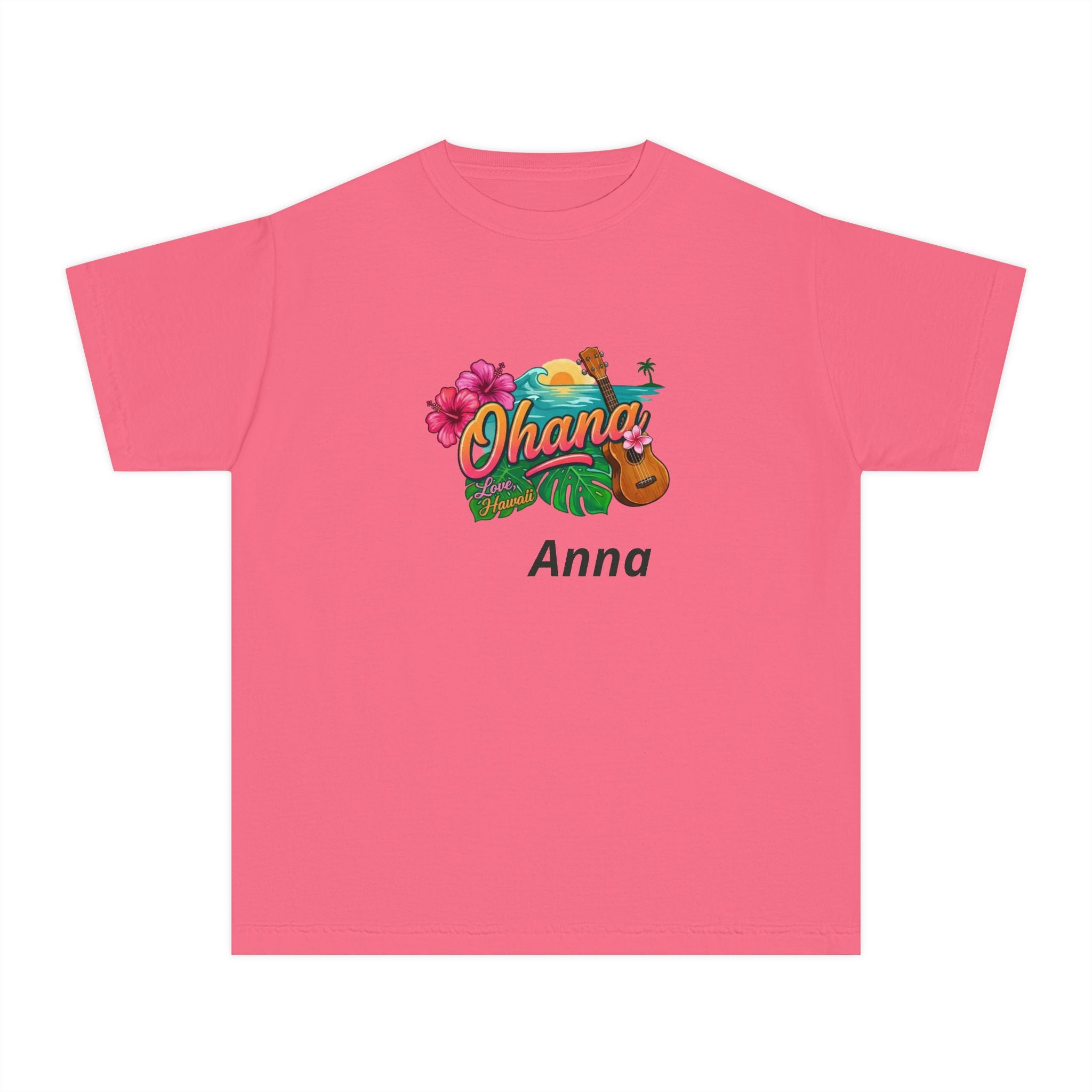 Ohana Floral Ukulele Youth Tee | Personalized Name Option