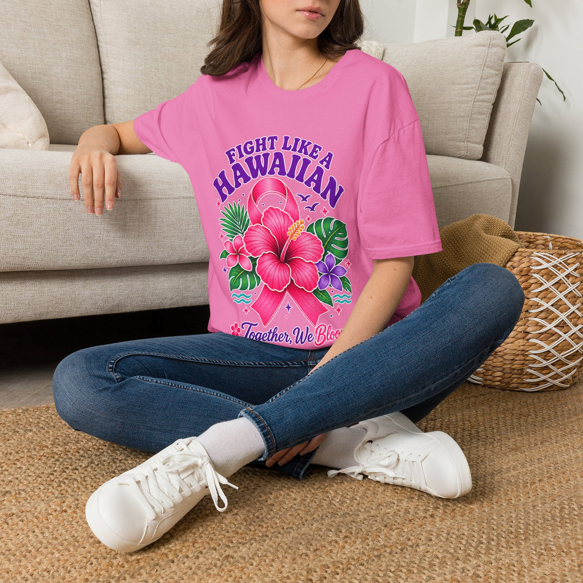 Fight Like a Hawaiian T-Shirt – Floral Breast Cancer Awareness Tee (Together We Bloom)
