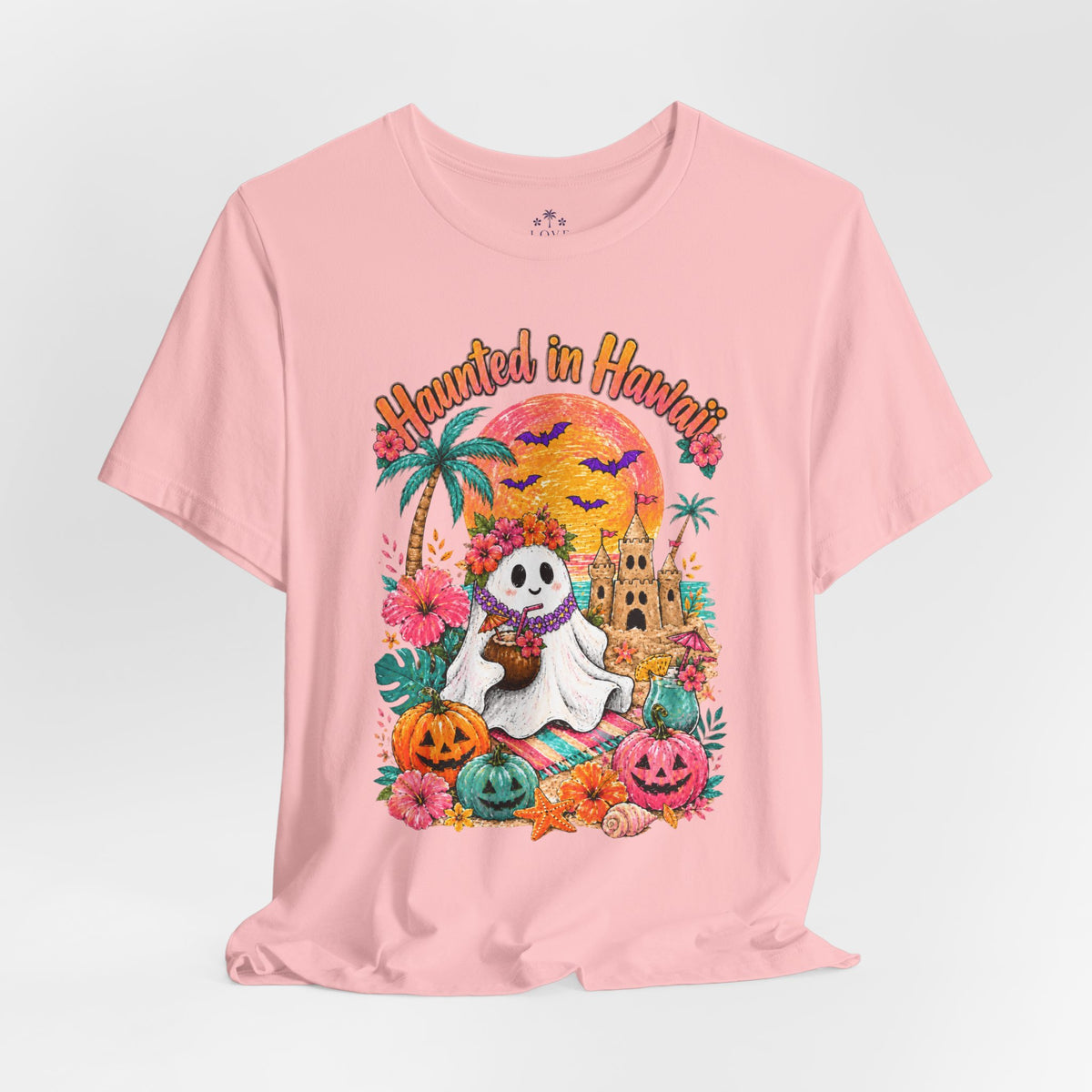 Haunted in Hawaii ghost palm tree tee | Halloween tropical pumpkin design