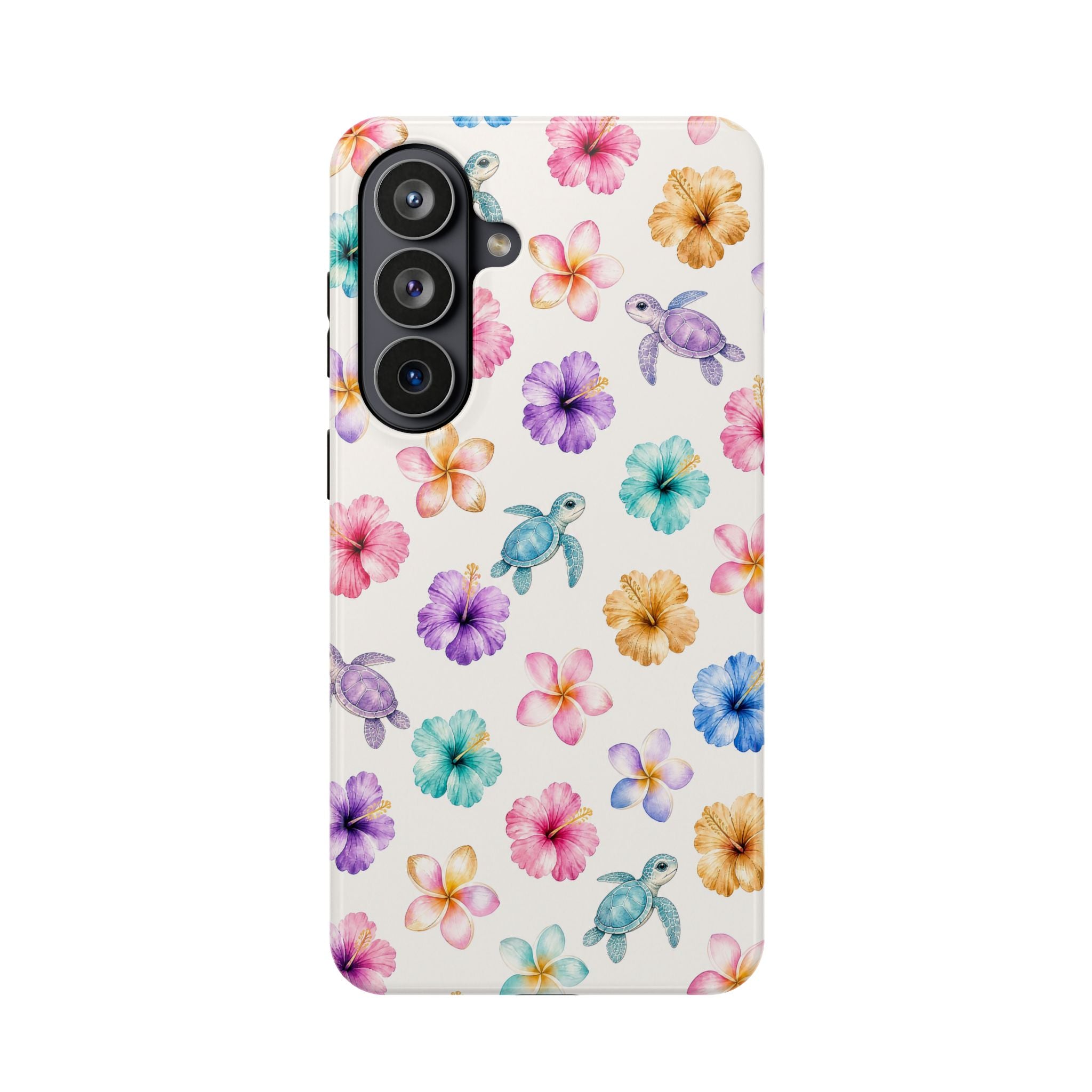 Sea Turtle Floral Phone Case — Colorful Hawaiian Plumeria Protective Case