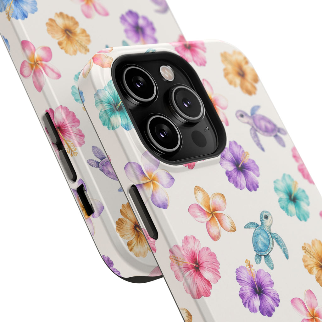 Sea Turtle Floral Phone Case — Colorful Hawaiian Plumeria Protective Case
