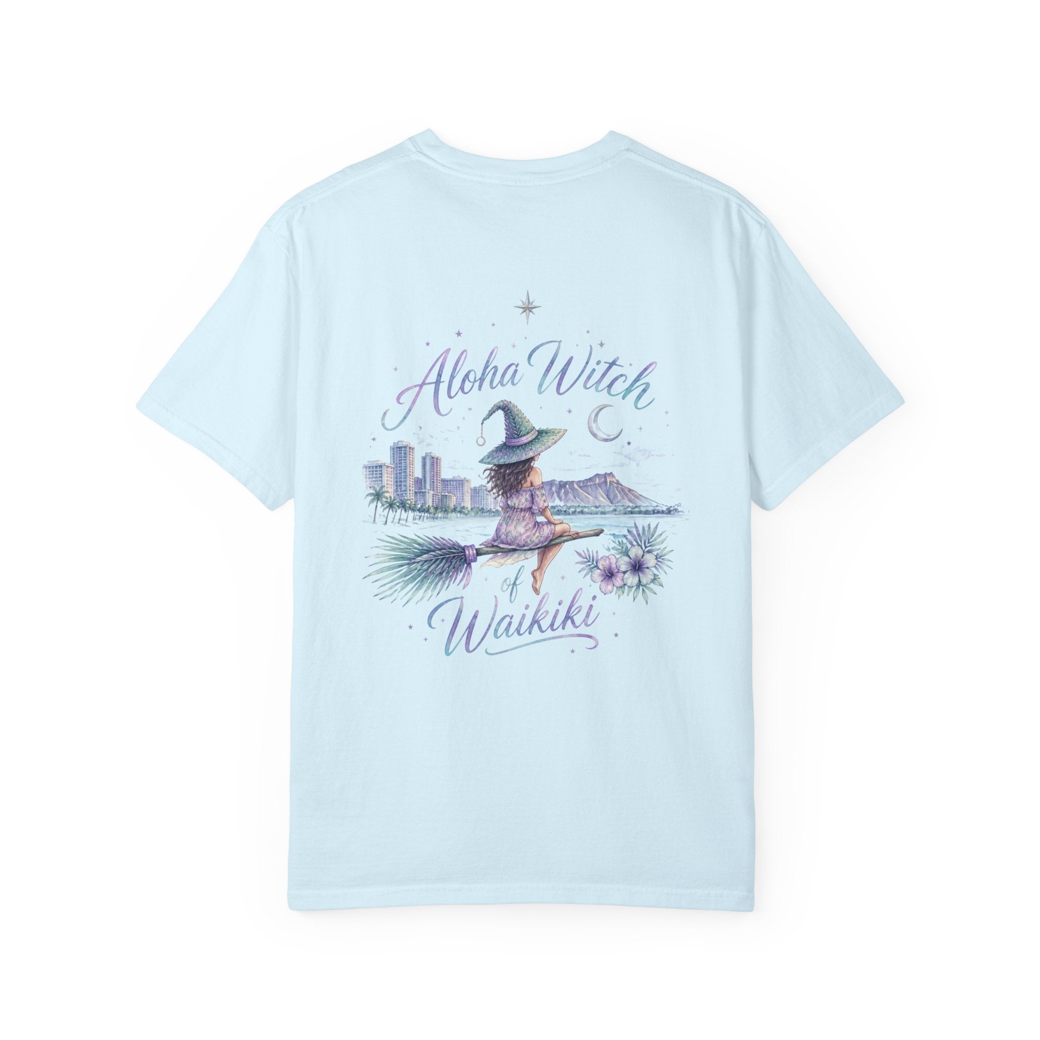 Aloha Witch of Waikiki Shirt- Minimal Witch Hawaiian Tee -Diamond Head Skyline-Hawaii Halloween Shirt