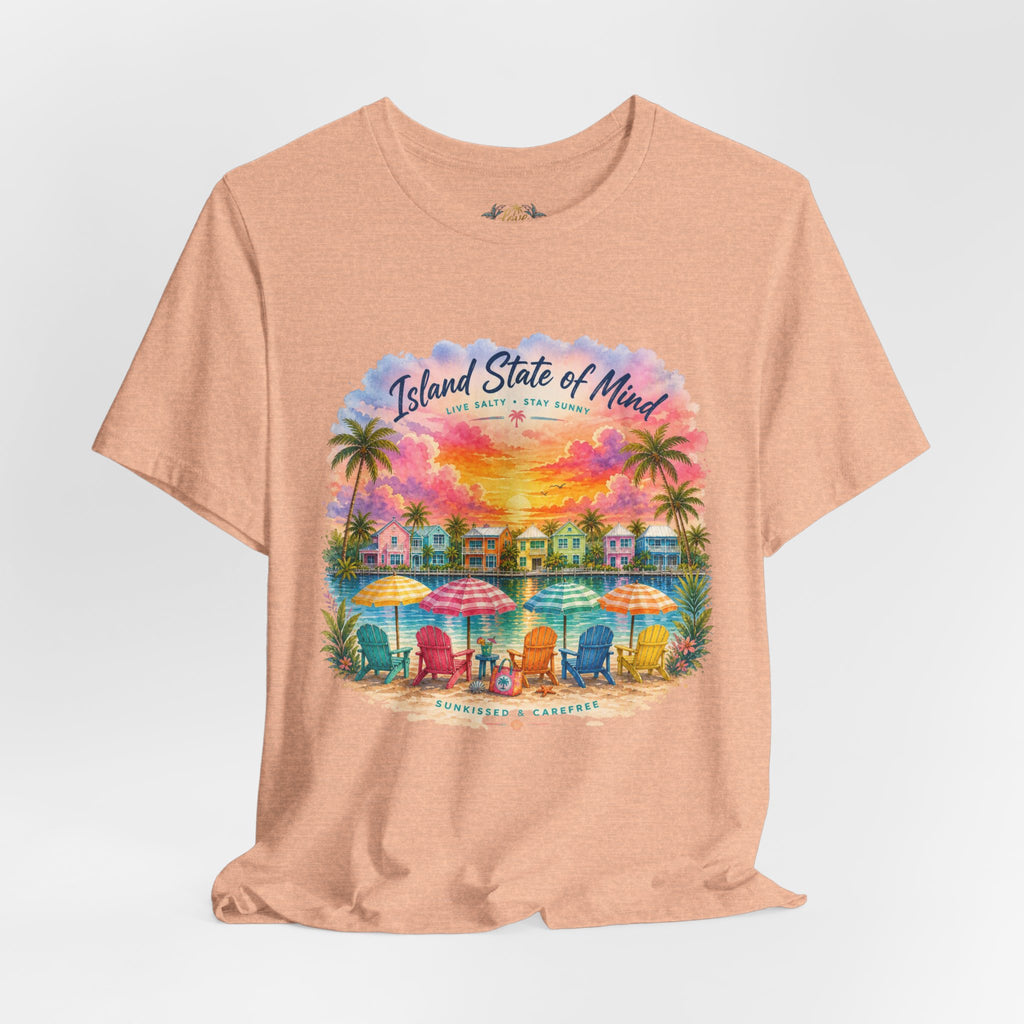 Island State of Mind T-Shirt | Tropical Beach Sunset, Palm Trees, Beach Chairs