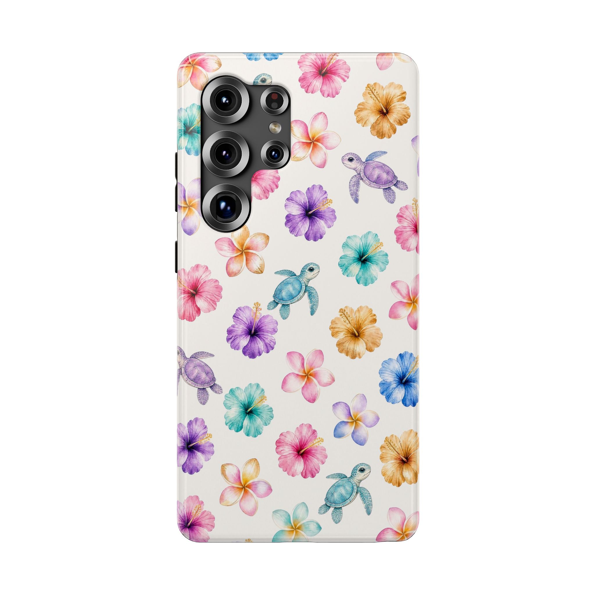 Sea Turtle Floral Phone Case — Colorful Hawaiian Plumeria Protective Case