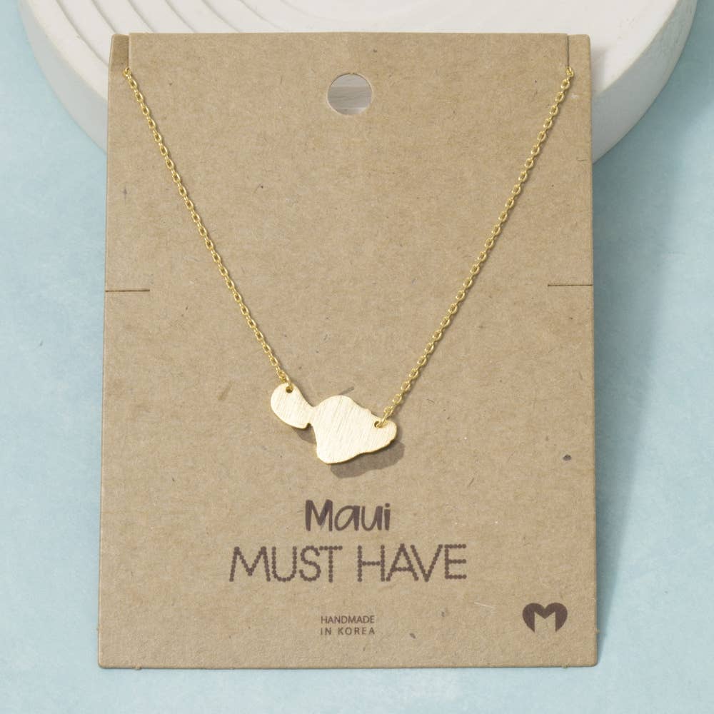 Maui Island Map Pendant Necklace: Gold