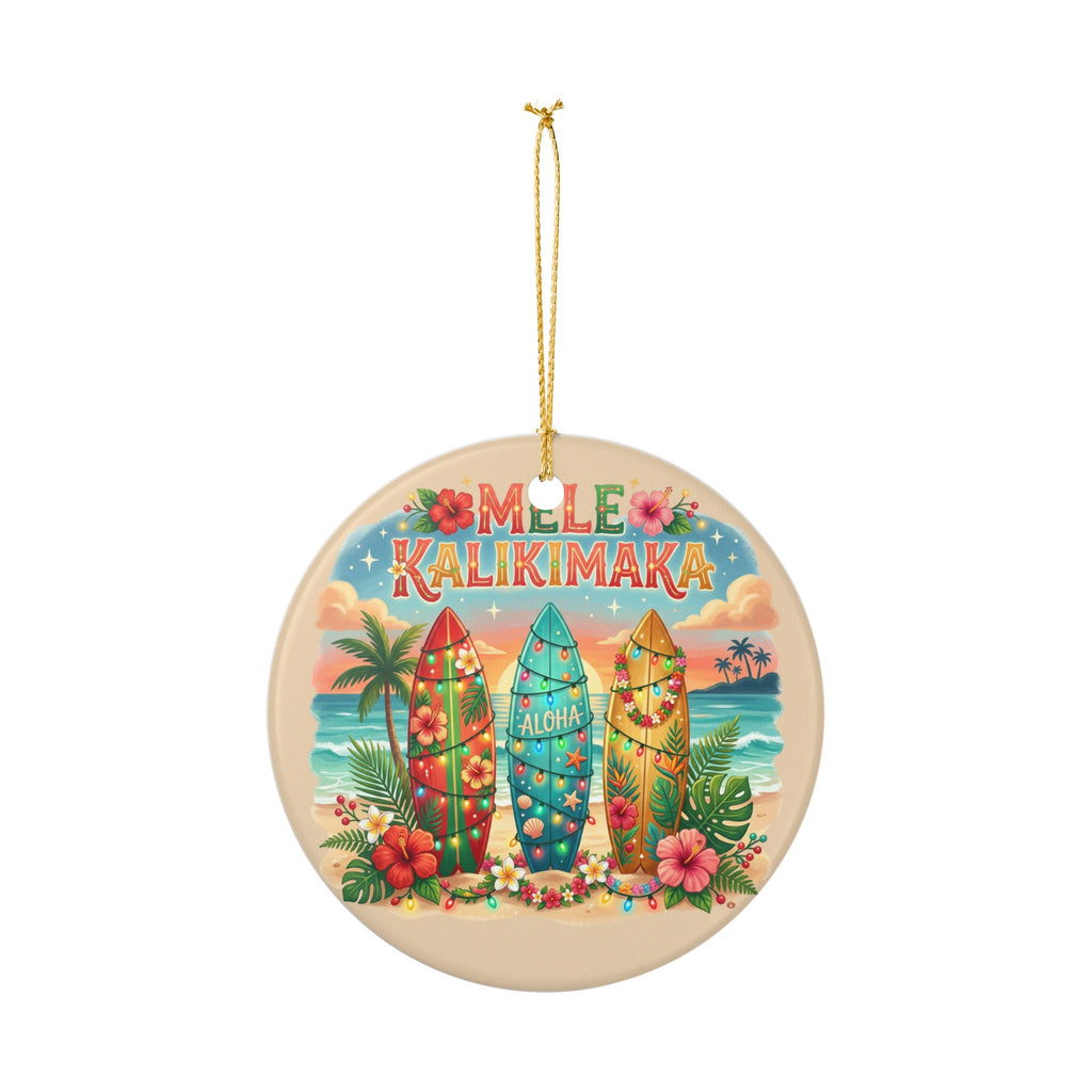 Mele Kalikimaka Surfboard Ornament Ceramic Decoration | Hawaiian Christmas Aloha
