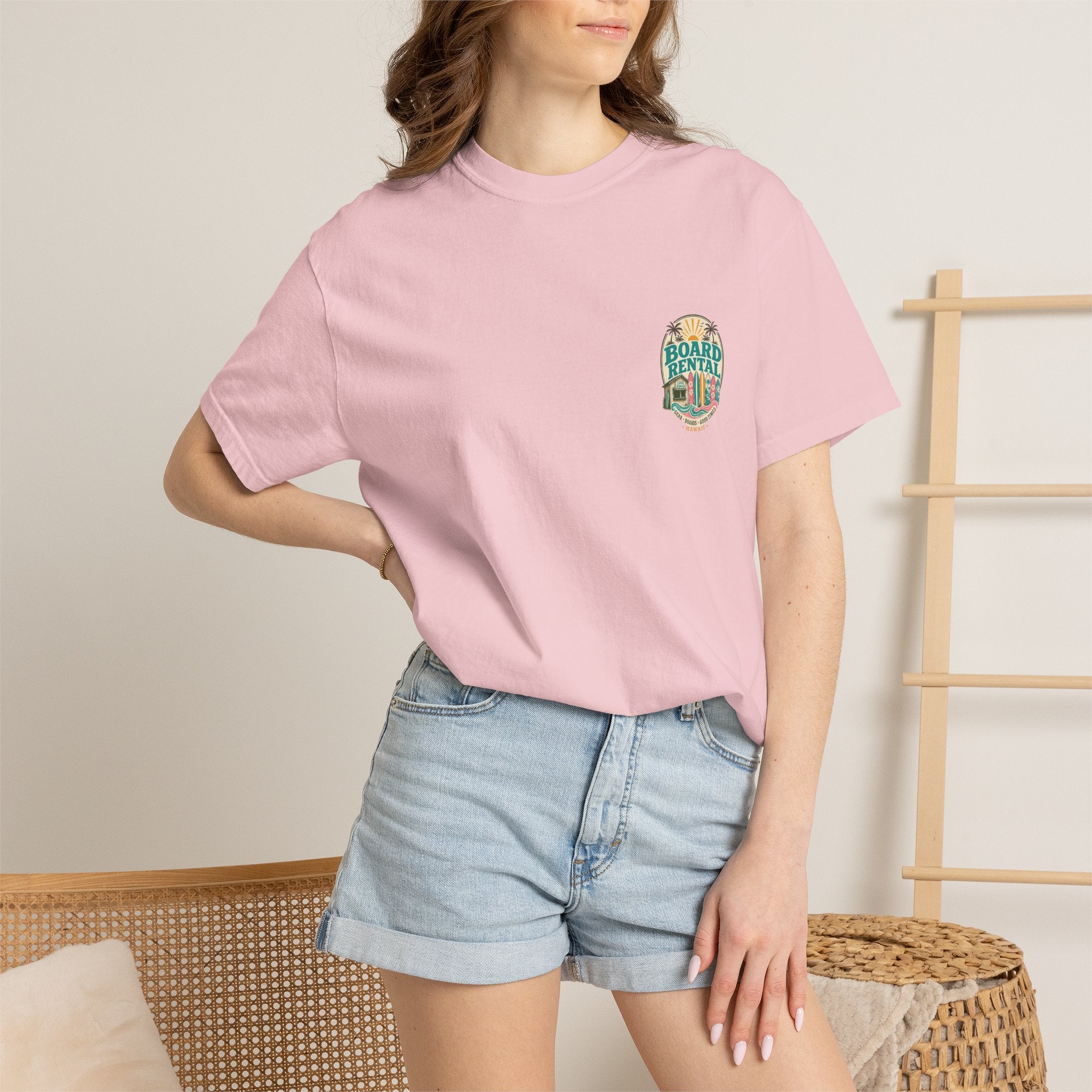 Board Rental T-Shirt — Hawaiian Surf Shop Graphic Tee (Back & Chest Print)