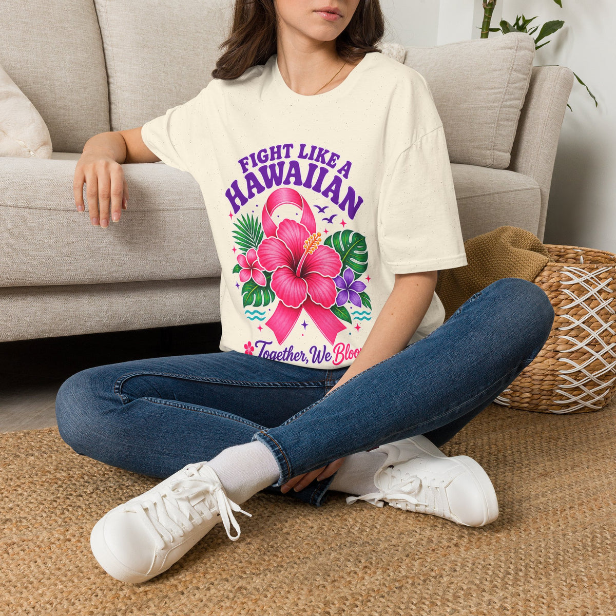 Fight Like a Hawaiian T-Shirt – Floral Breast Cancer Awareness Tee (Together We Bloom)
