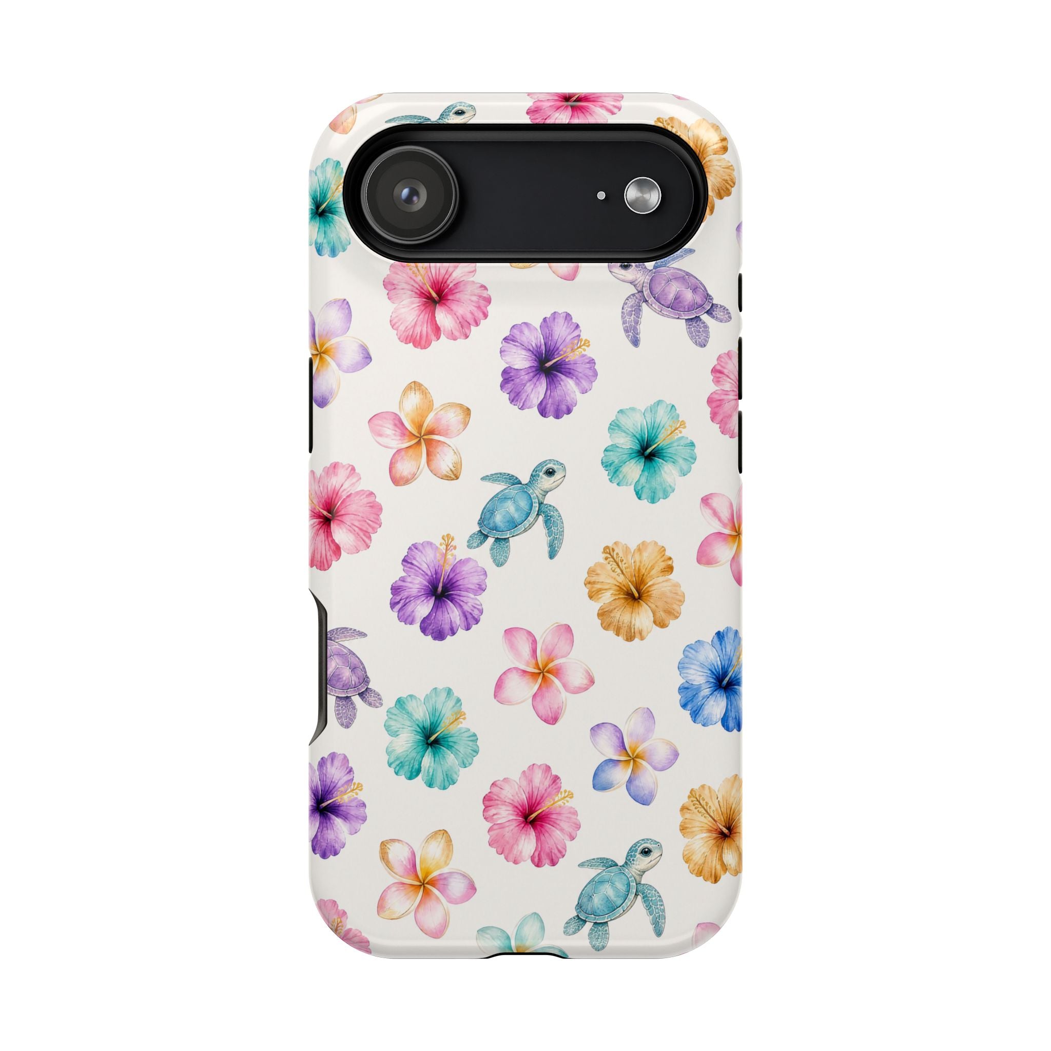 Sea Turtle Floral Phone Case — Colorful Hawaiian Plumeria Protective Case