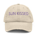 Sun Kissed Distressed Dad Hat — Embroidered Beige Baseball Cap