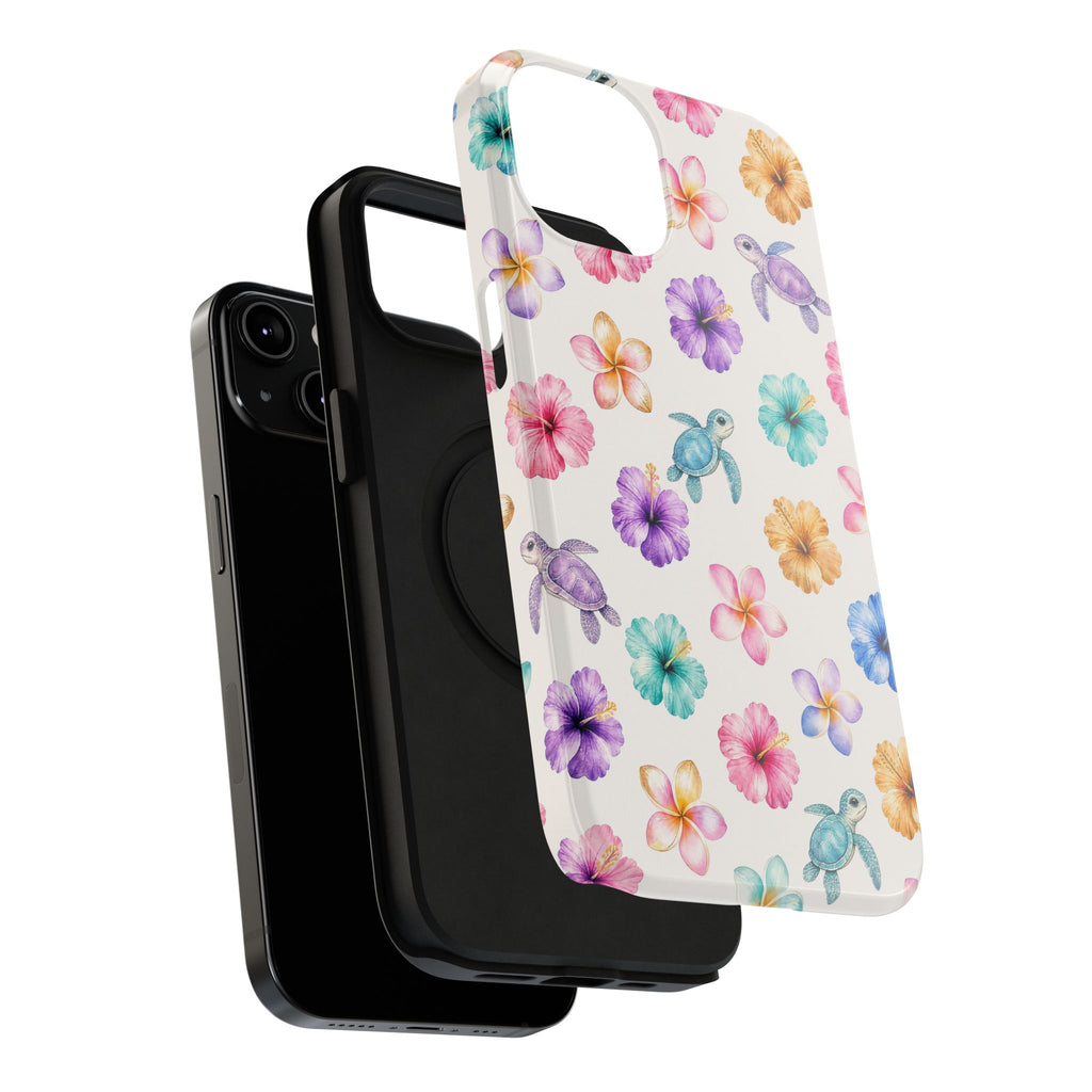Sea Turtle Floral Phone Case — Colorful Hawaiian Plumeria Protective Case