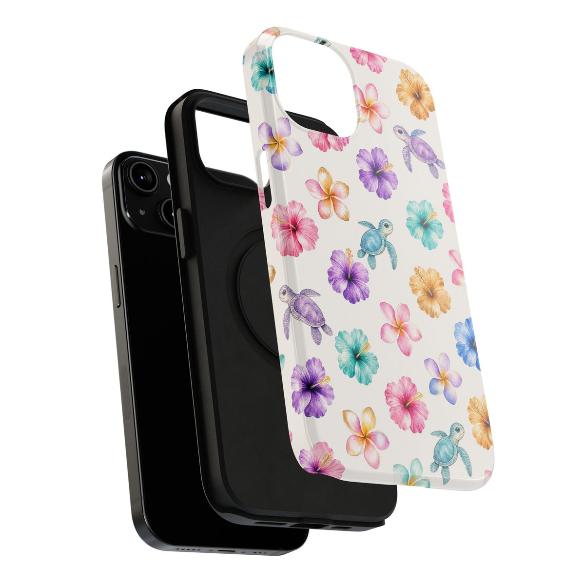 Sea Turtle Floral Phone Case — Colorful Hawaiian Plumeria Protective Case