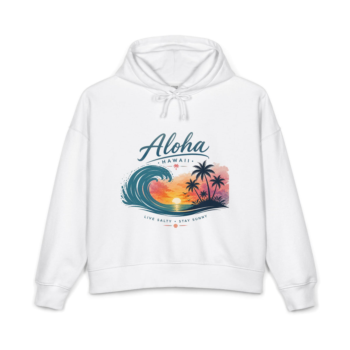 Aloha Hawaii Sunset Wave Palm Trees Hoodie | Beach Tropical Surf Pullover