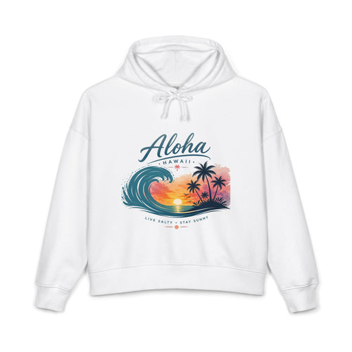 Aloha Hawaii Sunset Wave Palm Trees Hoodie | Beach Tropical Surf Pullover