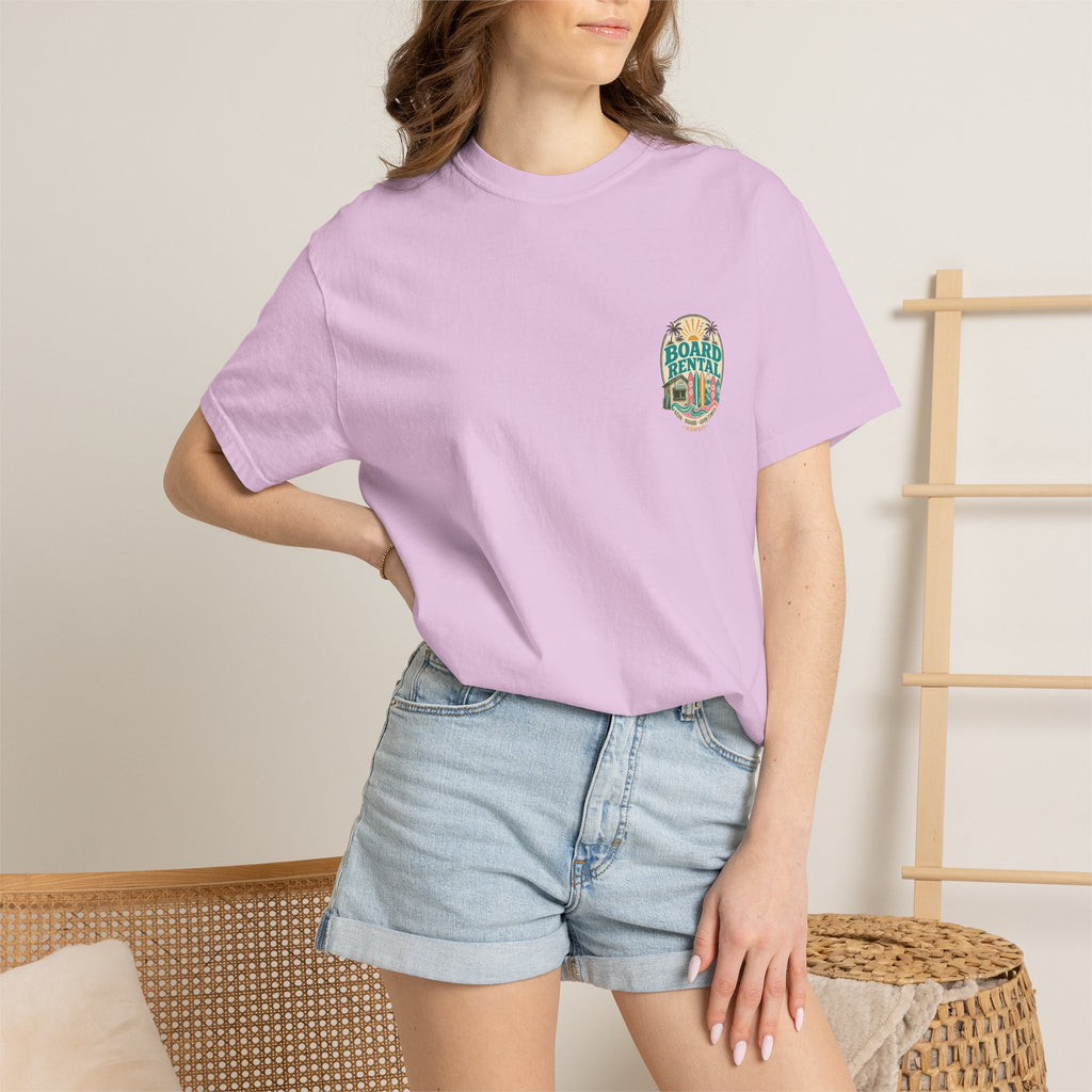 Board Rental T-Shirt — Hawaiian Surf Shop Graphic Tee (Back & Chest Print)