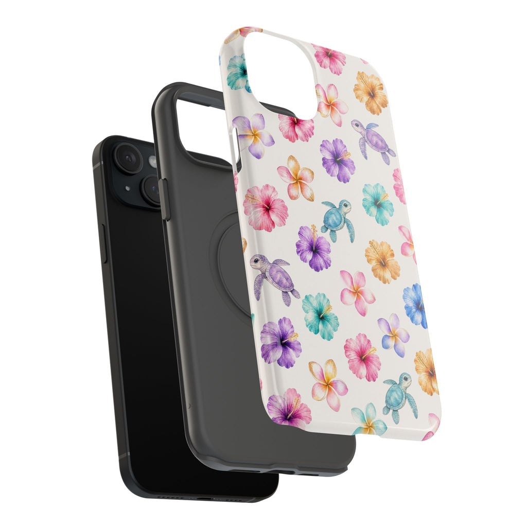 Sea Turtle Floral Phone Case — Colorful Hawaiian Plumeria Protective Case