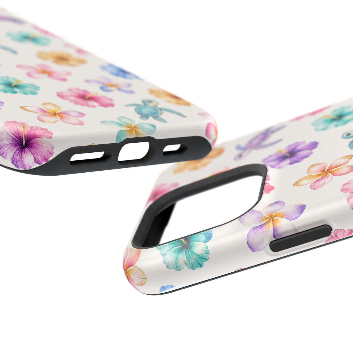 Sea Turtle Floral Phone Case — Colorful Hawaiian Plumeria Protective Case