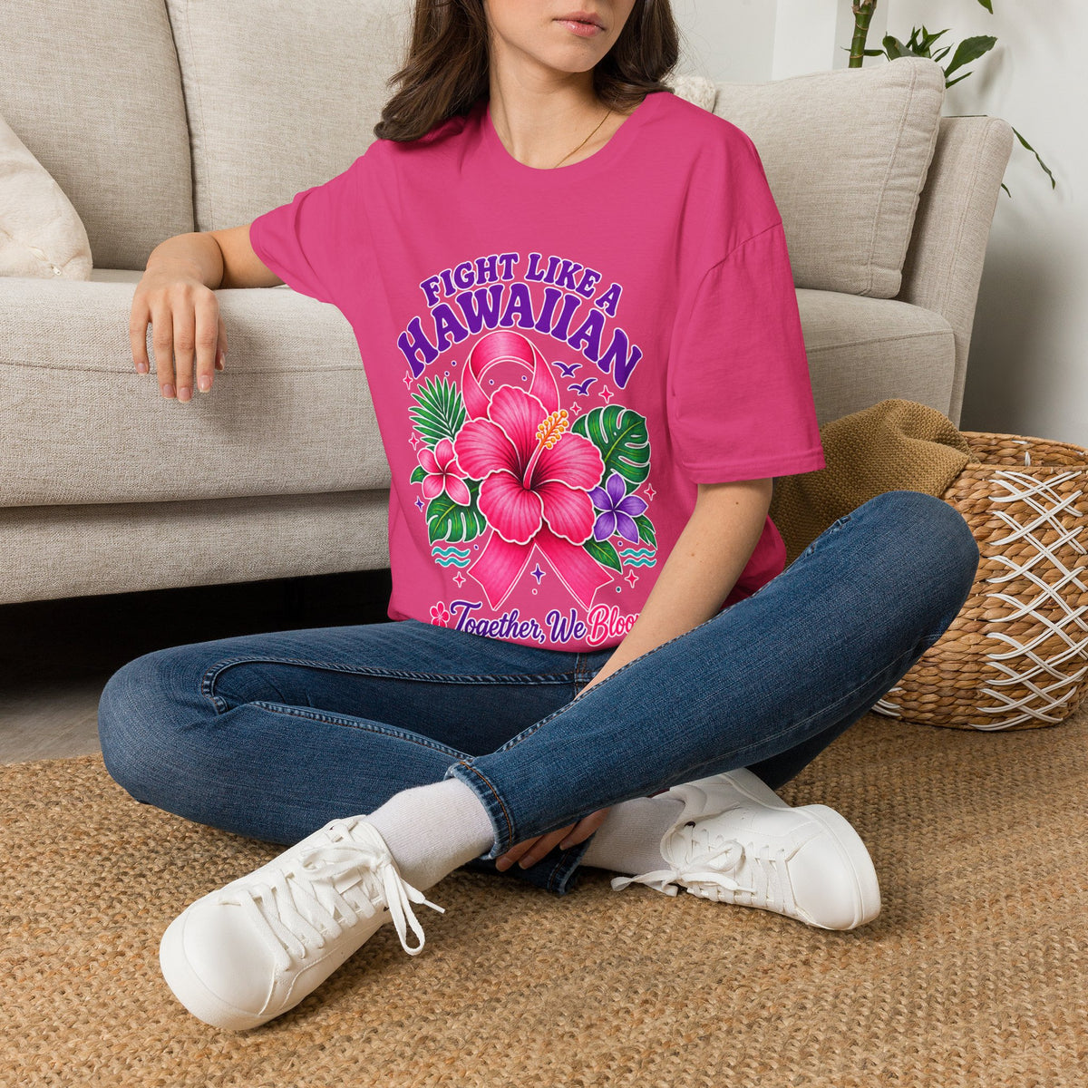 Fight Like a Hawaiian T-Shirt – Floral Breast Cancer Awareness Tee (Together We Bloom)