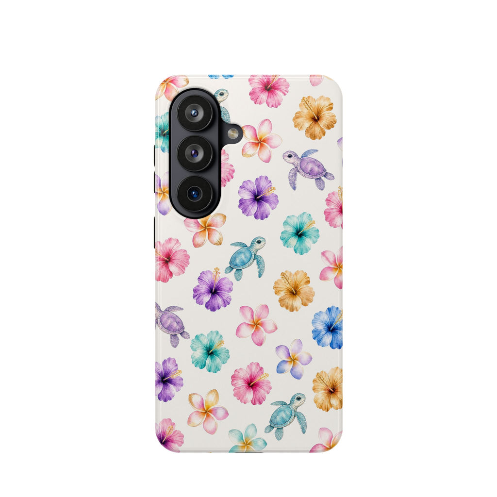 Sea Turtle Floral Phone Case — Colorful Hawaiian Plumeria Protective Case